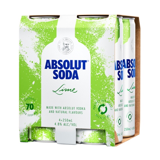 Picture of Absolut Soda Lime 4.8% Cans 4x250ml