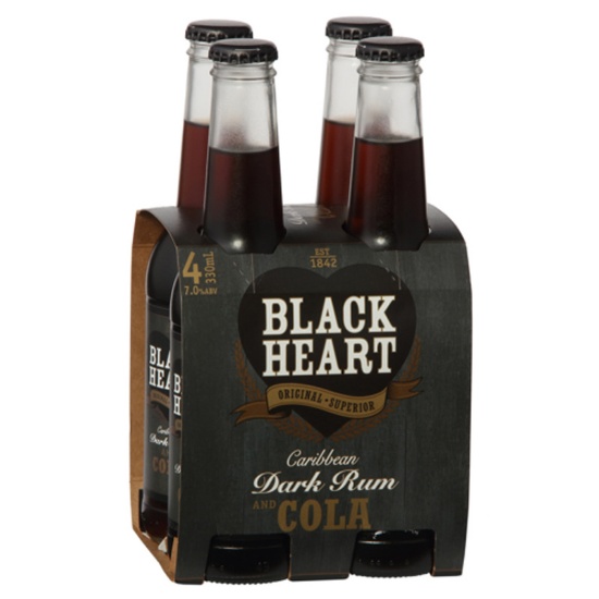 Picture of Black Heart Dark Rum & Cola 7% Bottles 4x330ml