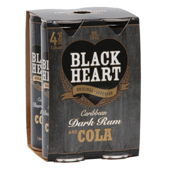 Picture of Black Heart Dark Rum & Cola 7% Cans 4x300ml