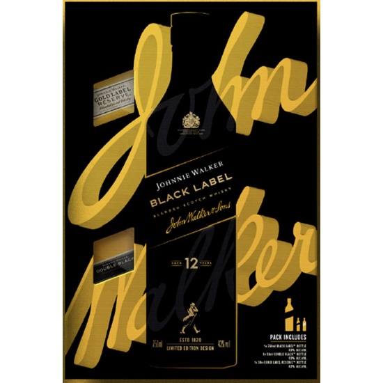 Picture of Johnnie Walker Black Label & Double Black + Gold Label Reserve Gift Pack 700ml+2x50ml