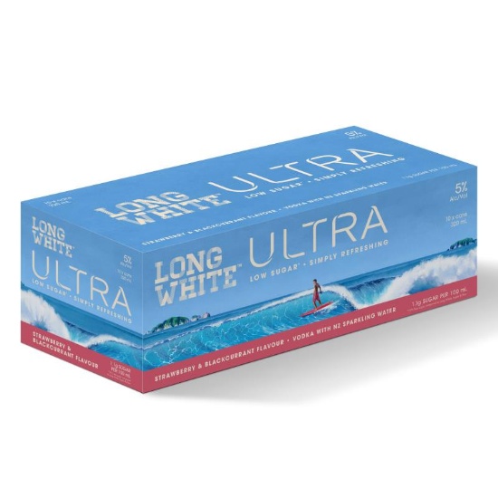 Picture of Long White Ultra Vodka Strawberry & Blackcurrant 5% Cans 10x320ml