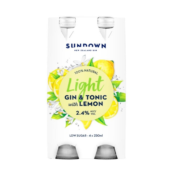 Picture of Sundown Light Gin & Tonic with Lemon 2.4% Bottles 4x250ml