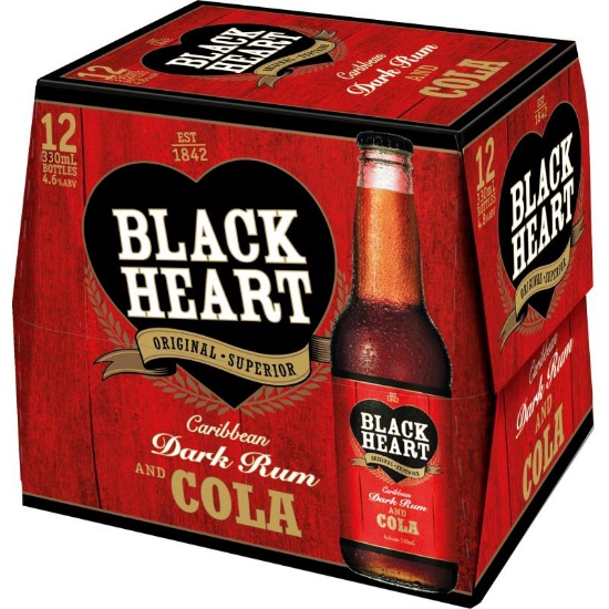 Picture of Black Heart Dark Rum & Cola 4.6% Bottles 12x330ml