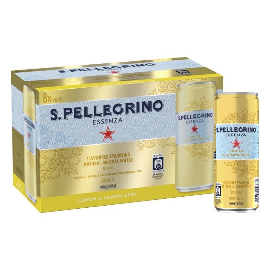Picture of S.Pellegrino Essenza Lemon & Lemon Zest Sparkling Mineral Water Cans 8x330ml