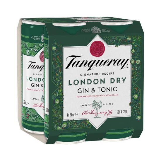 Picture of Tanqueray London Dry Gin & Tonic 5% Cans 4x250ml