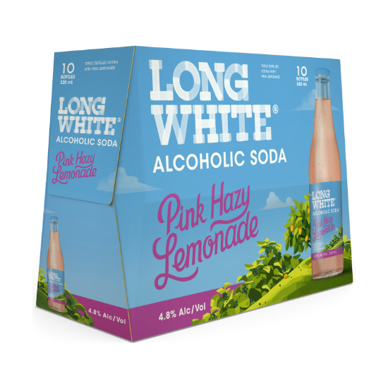 Picture of Long White Vodka Alcoholic Soda Pink Hazy Lemonade 4.8% Bottles 10x320ml