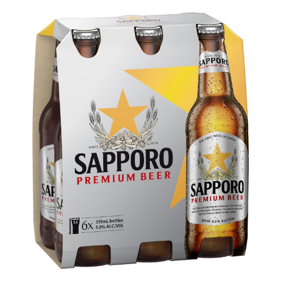 Picture of Sapporo Premium Japanese Beer Bottles 6x355ml