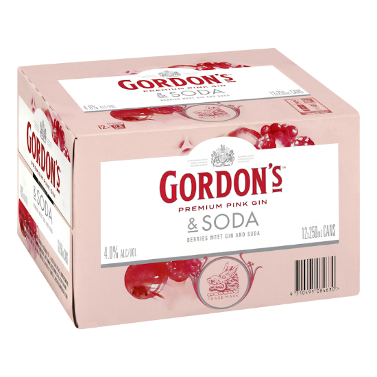 Picture of Gordon's Premium Pink Gin & Soda 4% Cans 12x250ml