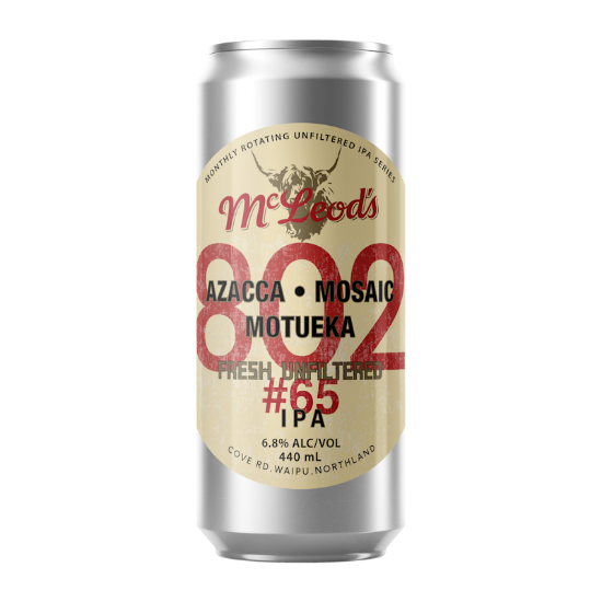 Picture of McLeod's 802 Fresh Unfiltered #65 IPA Azacca Mosaic Motueka Can 440ml