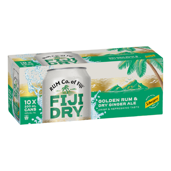 Picture of Fiji Dry Golden Rum & Dry Ginger Ale 4.8% Cans 10x330ml