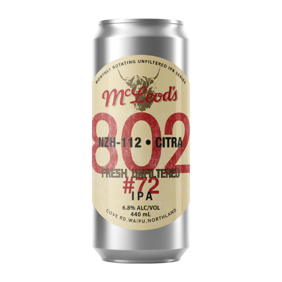 Picture of McLeod's 802 Fresh Unfiltered #72 IPA Can 440ml
