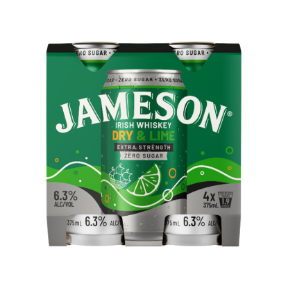 Picture of Jameson Dry & Lime Zero Sugar 6.3% Cans 4x375ml