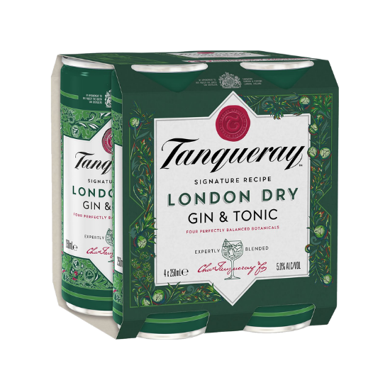 Picture of Tanqueray London Dry Gin & Tonic 5% Cans 4x250ml