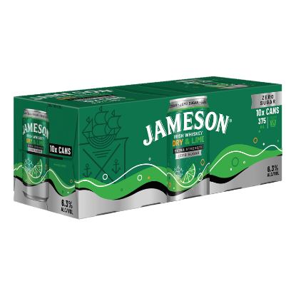 Picture of Jameson Zero Sugar Dry & Lime Extra Strength 6.3% Cans 10x375ml