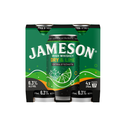 Picture of Jameson Dry & Lime Extra Strength 6.3% Cans 4x375ml