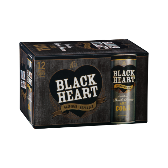 Picture of Black Heart Dark Rum & Cola 7% Cans 12x250ml