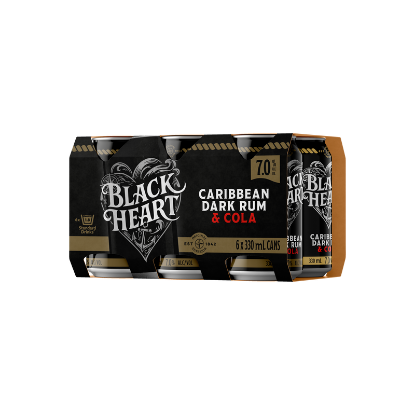 Picture of Black Heart Dark Rum & Cola 7% Cans 6x330ml