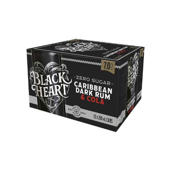 Picture of Black Heart Dark Rum & Cola 7% Zero Sugar Cans 12x250ml