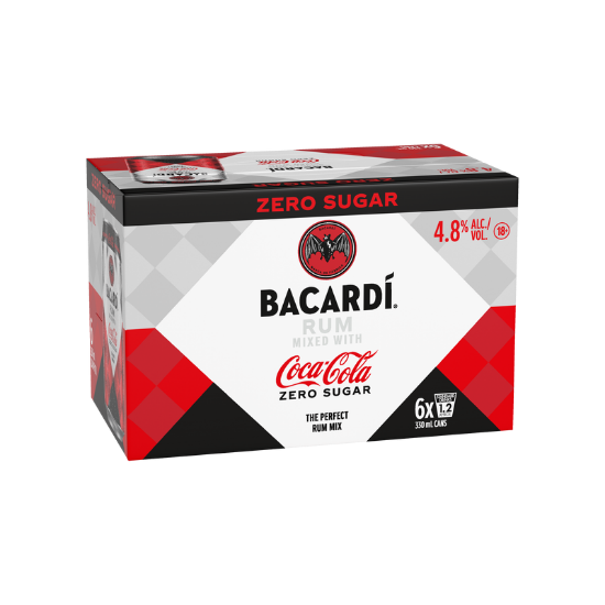 Picture of Bacardí Rum with Coca-Cola Zero Sugar 4.8% Cans 6x330ml