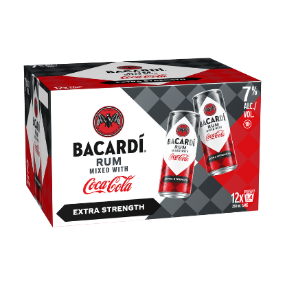 Picture of Bacardí Extra Strength Rum with Coca-Cola 7% Cans 12x250ml
