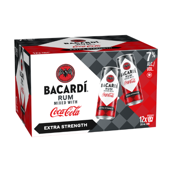 Picture of Bacardí Extra Strength Rum with Coca-Cola 7% Cans 12x250ml